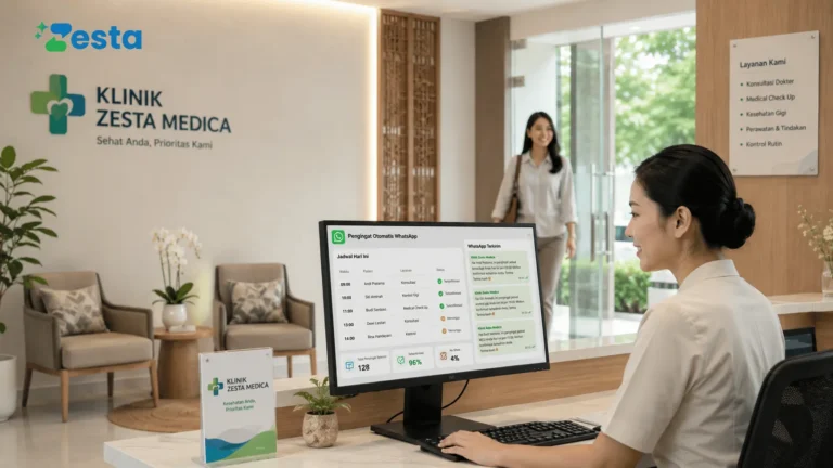 Ilustrasi reminder WhatsApp otomatis untuk mengurangi no-show pasien di klinik Indonesia