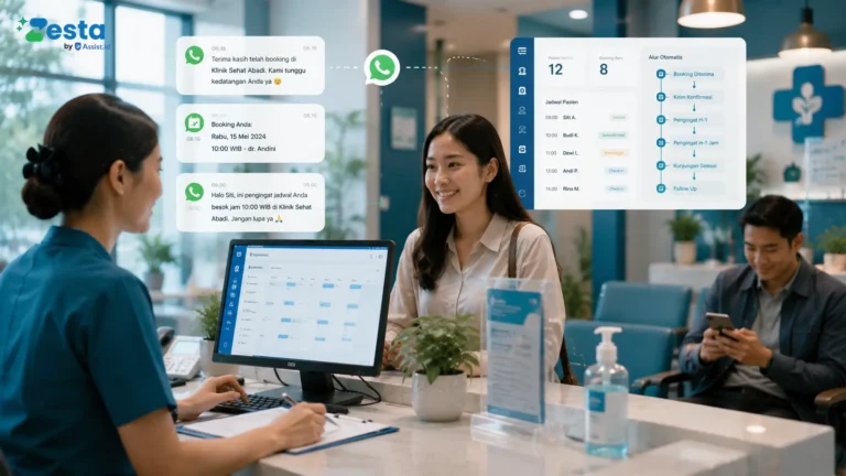 Booking pasien klinik otomatis via WhatsApp dengan konfirmasi dan reminder jadwal