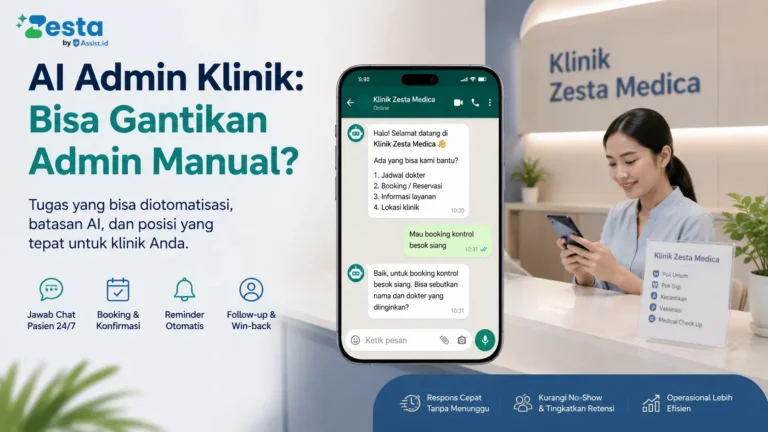 Ilustrasi AI admin klinik membalas chat pasien otomatis di WhatsApp