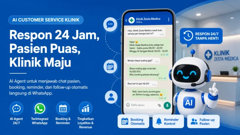 Ilustrasi AI customer service klinik membalas chat pasien 24 jam di WhatsApp