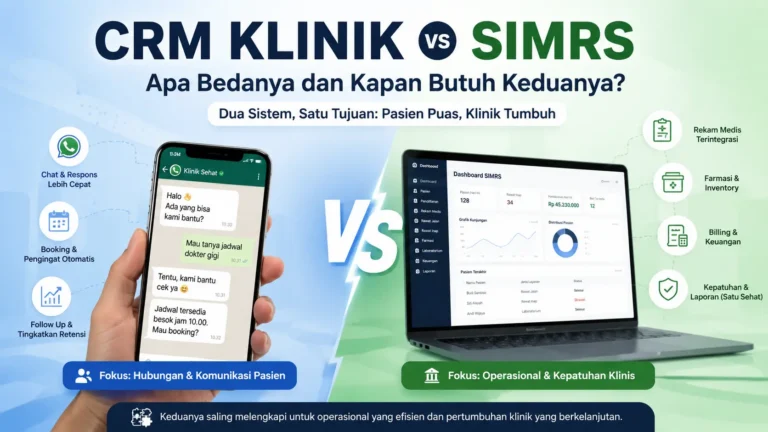 ilustrasi perbandingan CRM klinik vs SIMRS untuk operasional dan retensi pasien