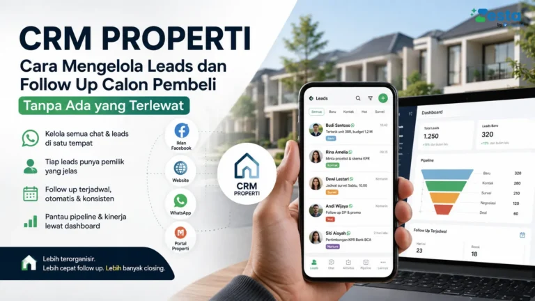 Tim sales properti mengelola leads calon pembeli lewat dashboard CRM properti