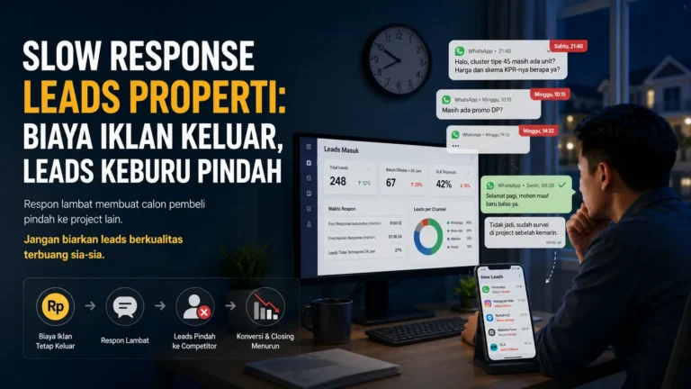 Ilustrasi sales properti memantau slow response leads properti di inbox WhatsApp