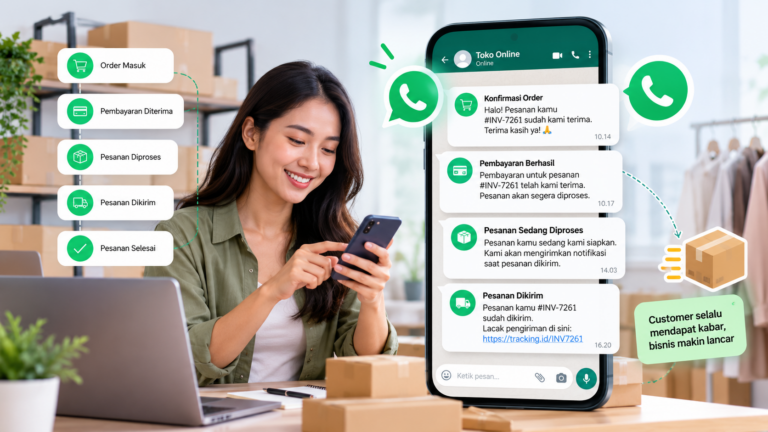 notifikasi WhatsApp otomatis untuk konfirmasi order dan update transaksi