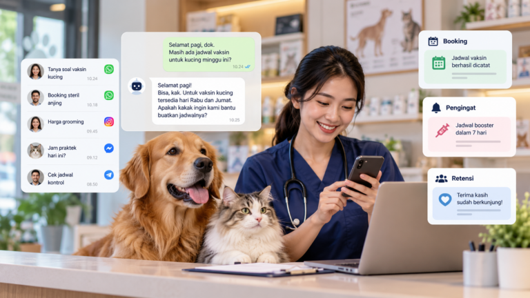 CRM klinik hewan untuk mengelola chat, booking, dan pengingat pemilik hewan