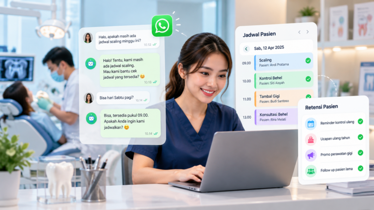 CRM klinik gigi untuk mengelola chat, jadwal, dan retensi pasien